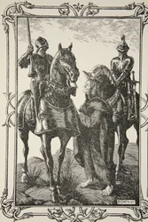 Spotkali się ze Starym Człowiekiem, ilustracja z „Opowieści o królu Arturze i Okrągłym Stole” Beatrice Clay, wydanie 1, 1905